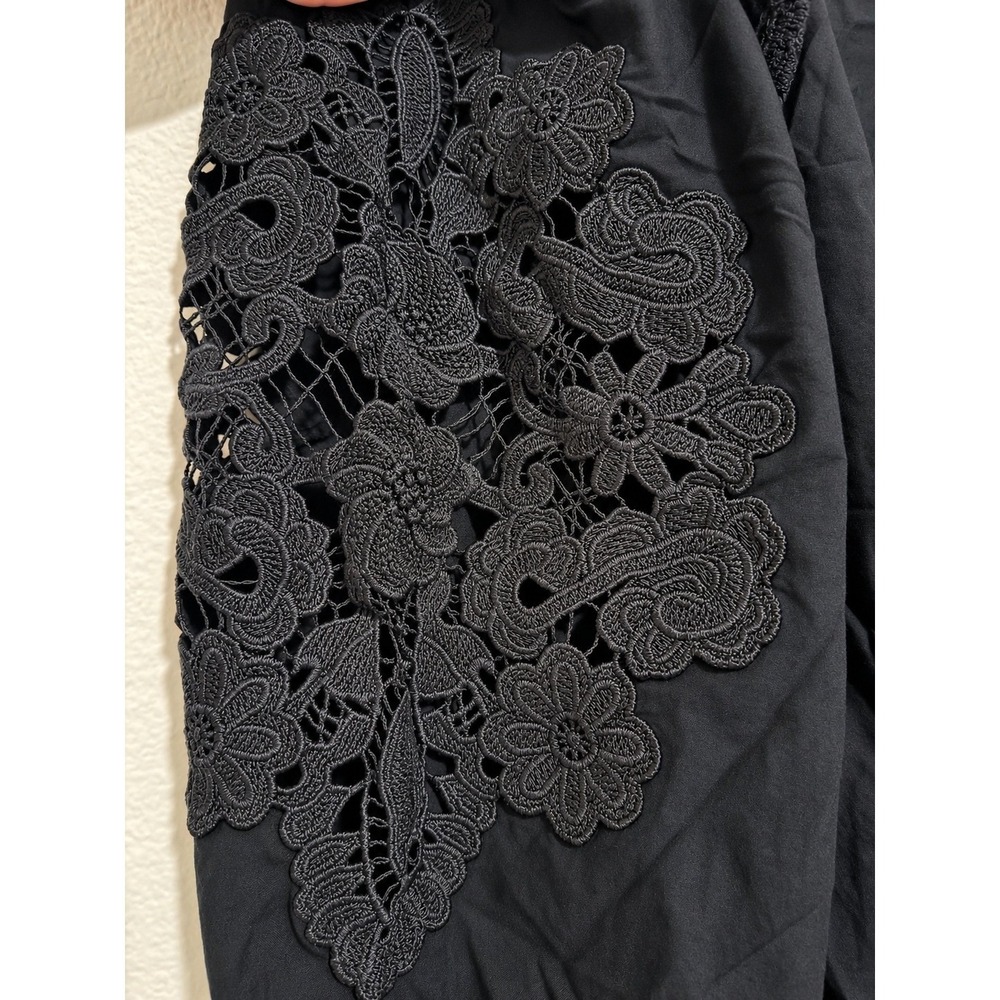 FARM Rio Black Crochet Lace Cutout Puff Sleeve Blouse Top Small Romantic Boho - Picture 4 of 7
